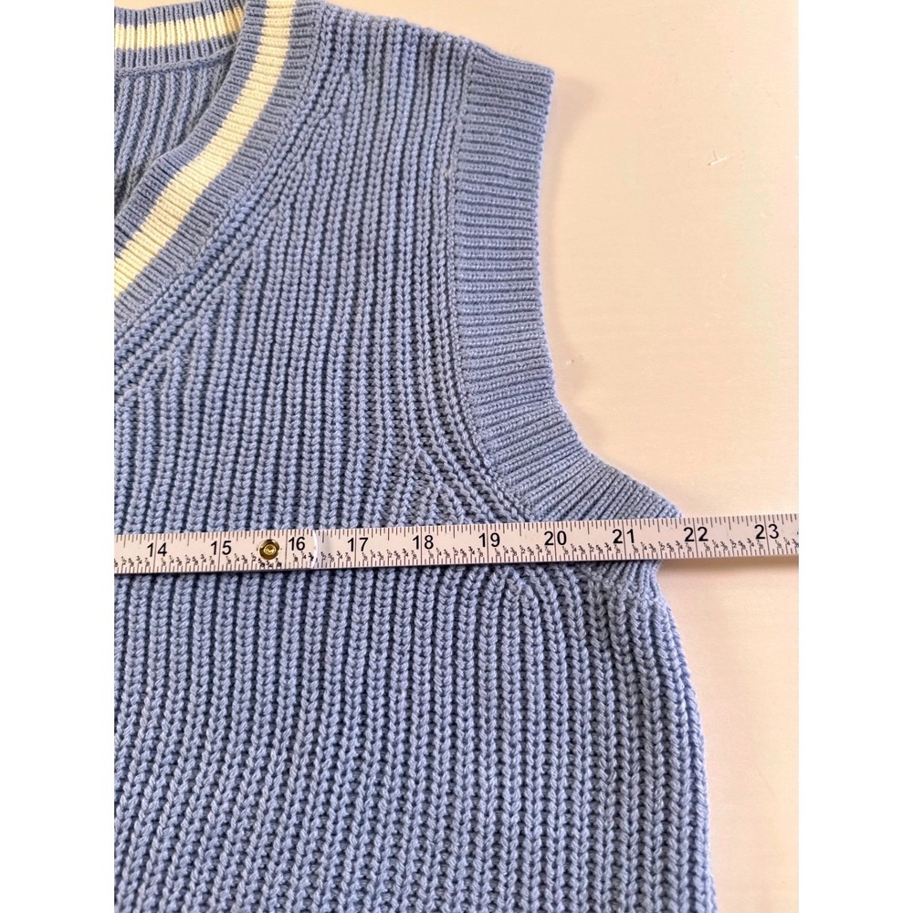 H&M Blue Knit Cropped Sweater Womens Vest V Neck Top Preppy Academia‎ Large NWOT - Picture 7 of 8